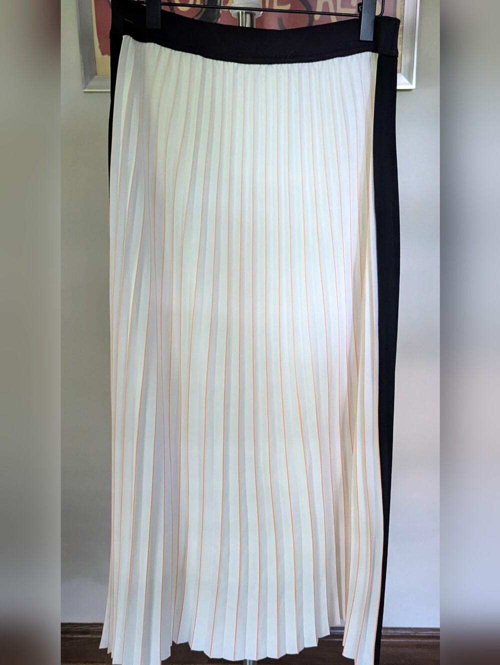 Maje Jimmi Colorblock Pleated Midi Skirt Ecru Black Size Small $125 Like New
